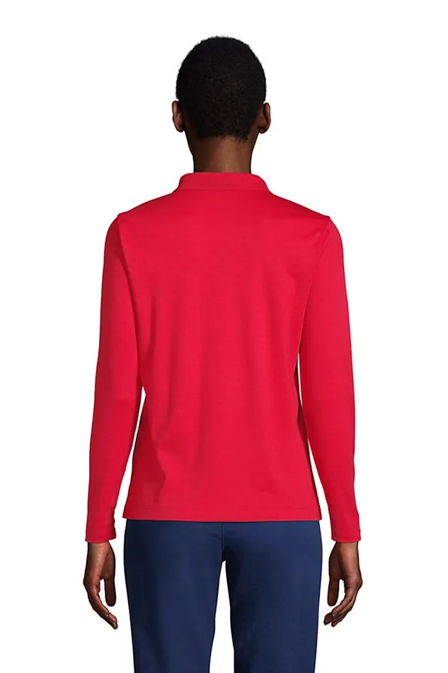 Lands039 End Polo Shirts Women Long Sleeve Feminine Fit Pima Polo Shirt Black