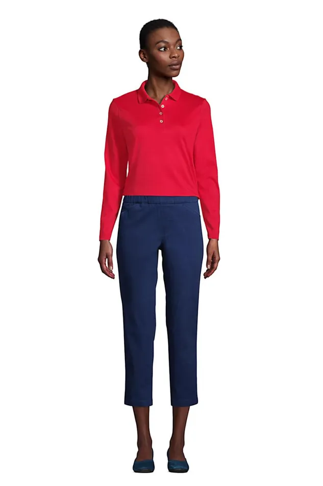 Lands039 End Polo Shirts Women Long Sleeve Feminine Fit Pima Polo Shirt Black