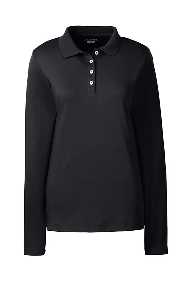 Lands039 End Polo Shirts Women Long Sleeve Feminine Fit Pima Polo Shirt Black