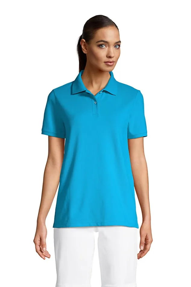 Lands039 End Polo Shirts Women Mesh Cotton Short Sleeve Polo Shirt Malibu Blue Lands039 End Polo Shirts Women Mesh Cotton Short Sleeve Polo Shirt Malibu Blue