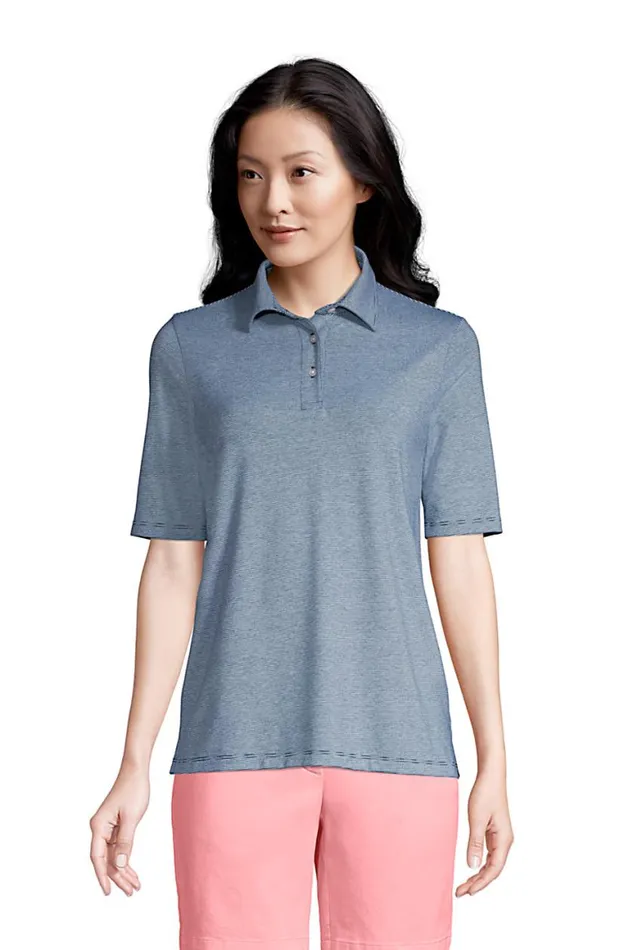 Lands039 End Polo Shirts Women Moisture Wicking Upf Sun Elbow Sleeve Polo Shirt Stripe Deep Sea Lands039 End Polo Shirts Women Moisture Wicking Upf Sun Elbow Sleeve Polo Shirt Stripe Deep Sea