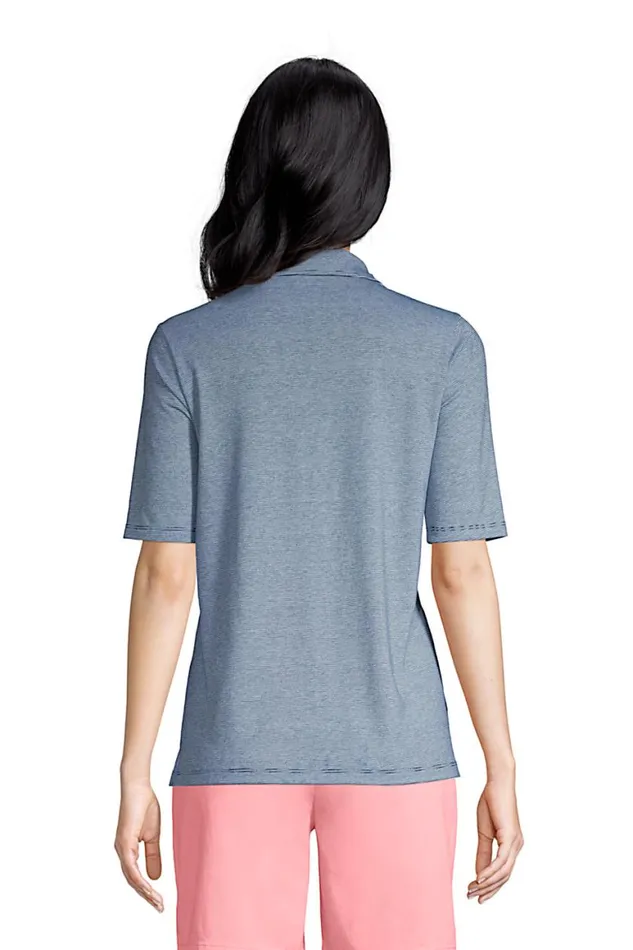Lands039 End Polo Shirts Women Moisture Wicking Upf Sun Elbow Sleeve Polo Shirt Stripe Deep Sea Lands039 End Polo Shirts Women Moisture Wicking Upf Sun Elbow Sleeve Polo Shirt Stripe Deep Sea