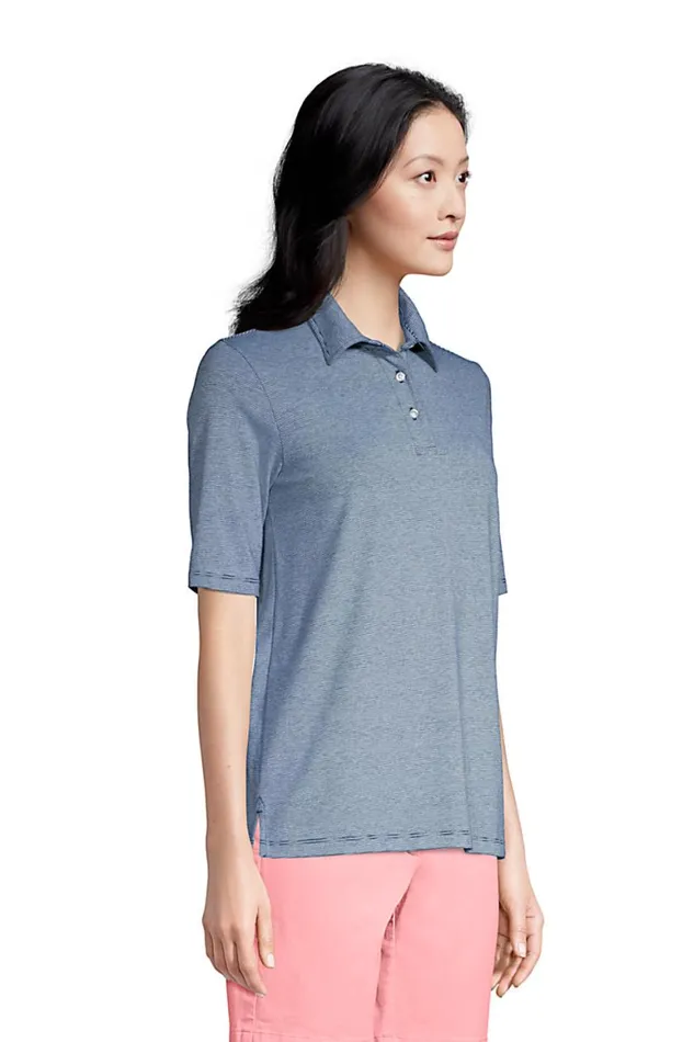 Lands039 End Polo Shirts Women Moisture Wicking Upf Sun Elbow Sleeve Polo Shirt Stripe Deep Sea Lands039 End Polo Shirts Women Moisture Wicking Upf Sun Elbow Sleeve Polo Shirt Stripe Deep Sea