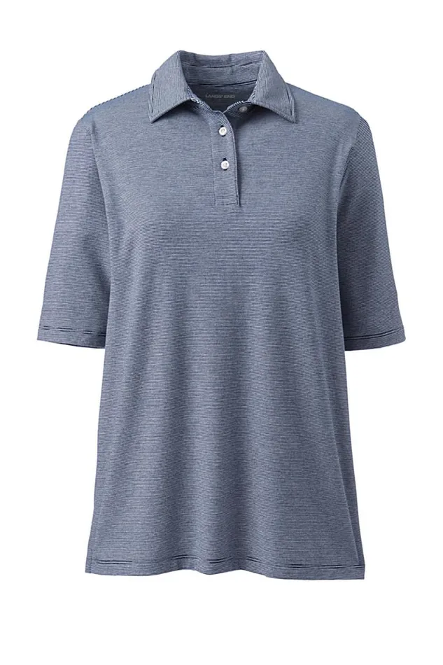 Lands039 End Polo Shirts Women Moisture Wicking Upf Sun Elbow Sleeve Polo Shirt Stripe Deep Sea Lands039 End Polo Shirts Women Moisture Wicking Upf Sun Elbow Sleeve Polo Shirt Stripe Deep Sea