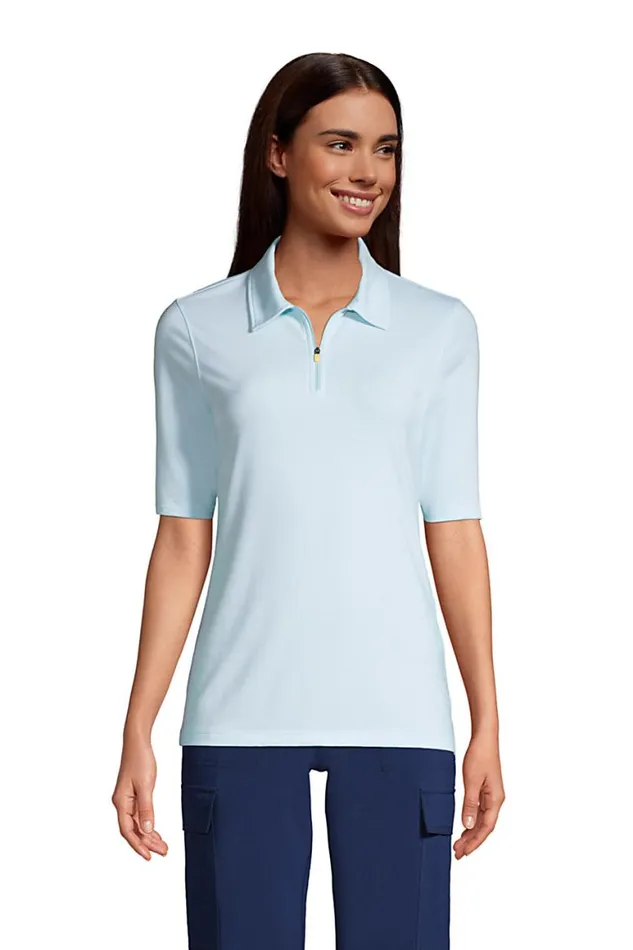 Lands039 End Polo Shirts Women Moisture Wicking Upf Sun Elbow Sleeve Zip Front Polo Shirt Light Blue Radiance Pinstripe Lands039 End Polo Shirts Women Moisture Wicking Upf Sun Elbow Sleeve Zip Front Polo Shirt Light Blue Radiance Pinstripe