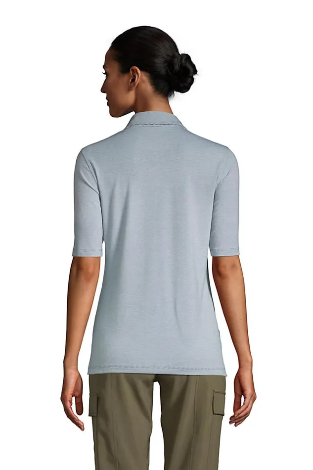 Lands039 End Polo Shirts Women Moisture Wicking Upf Sun Elbow Sleeve Zip Front Polo Shirt Light Blue Radiance Pinstripe Lands039 End Polo Shirts Women Moisture Wicking Upf Sun Elbow Sleeve Zip Front Polo Shirt Light Blue Radiance Pinstripe
