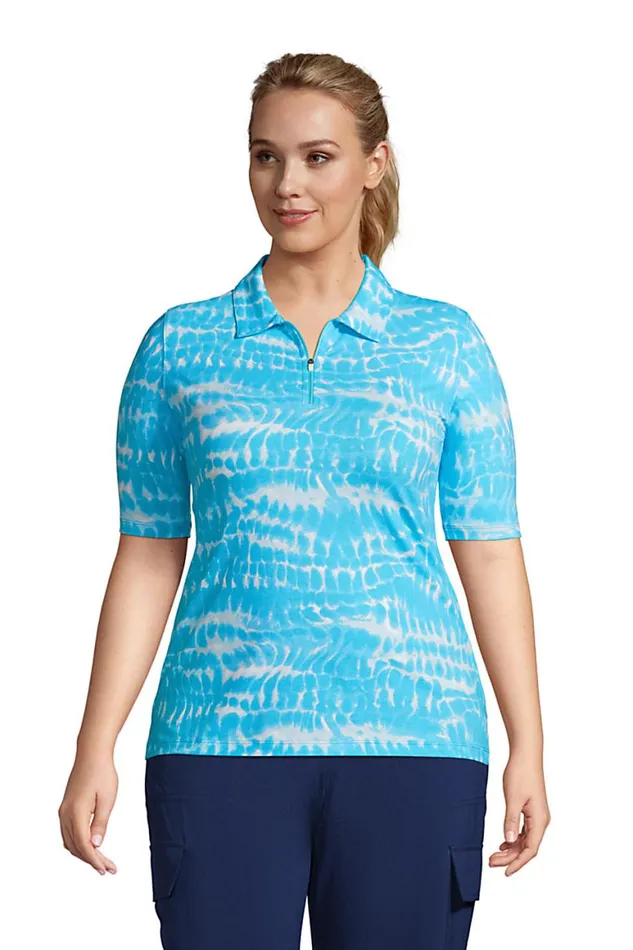 Lands039 End Polo Shirts Women Plus Size Moisture Wicking Upf Sun Elbow Sleeve Zip Front Polo Shirt Print Reef Blue Tie Dye Wave Lands039 End Polo Shirts Women Plus Size Moisture Wicking Upf Sun Elbow Sleeve Zip Front Polo Shirt Print Reef Blue Tie Dye Wave