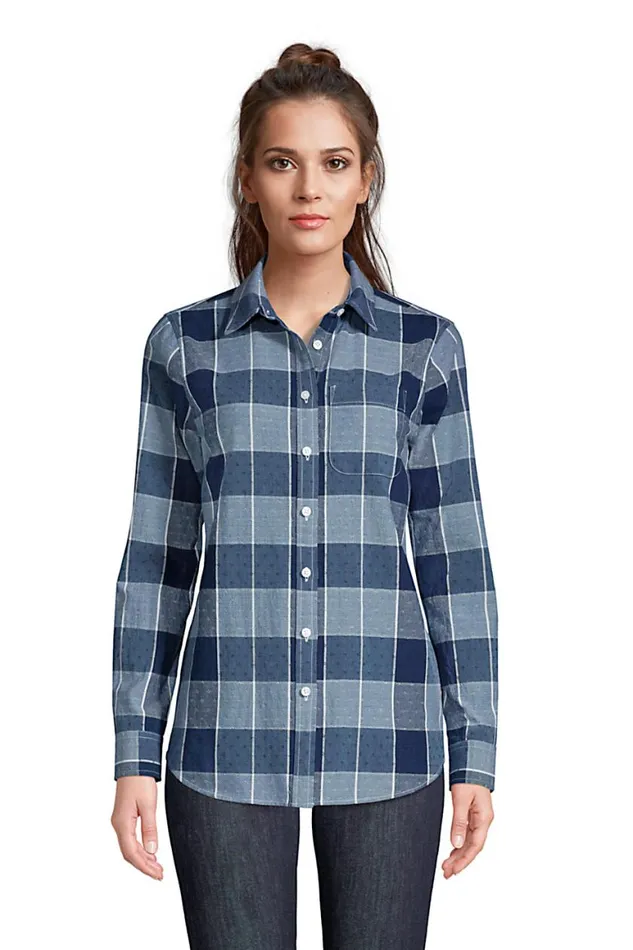 Lands039 End Shirts and Blouses Women Cotton Boyfriend Fit Roll Sleeve Tunic Top Indigo Dobby Lands039 End Shirts and Blouses Women Cotton Boyfriend Fit Roll Sleeve Tunic Top Indigo Dobby