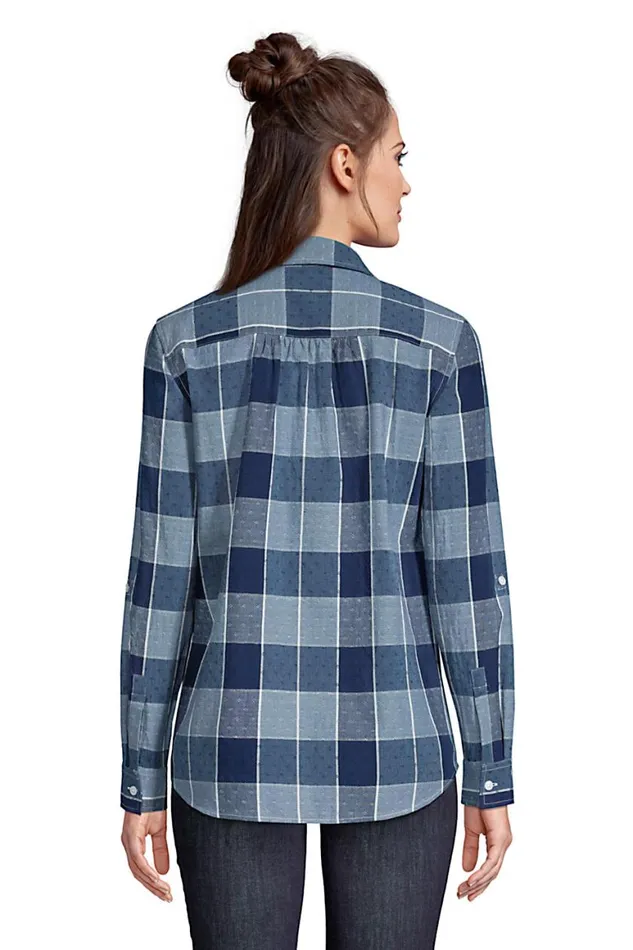 Lands039 End Shirts and Blouses Women Cotton Boyfriend Fit Roll Sleeve Tunic Top Indigo Dobby Lands039 End Shirts and Blouses Women Cotton Boyfriend Fit Roll Sleeve Tunic Top Indigo Dobby