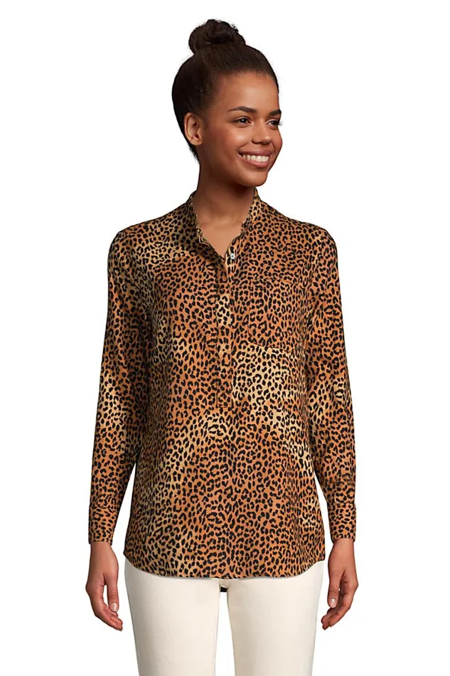 Lands039 End Shirts and Blouses Women Flannel Long Sleeve Tunic Top Warm Tawny Brown Leopard Lands039 End Shirts and Blouses Women Flannel Long Sleeve Tunic Top Warm Tawny Brown Leopard