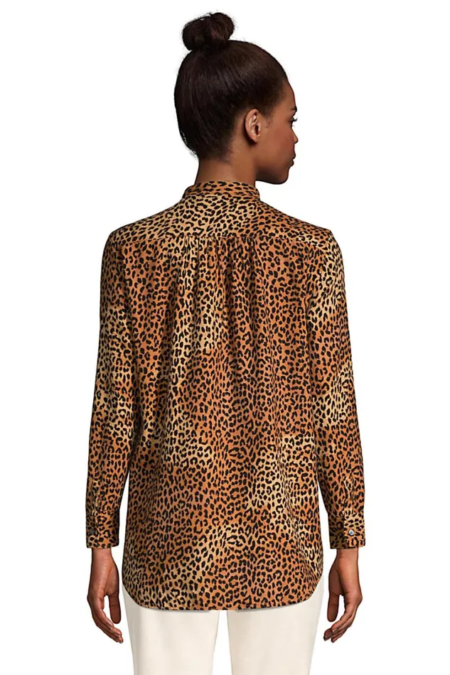 Lands039 End Shirts and Blouses Women Flannel Long Sleeve Tunic Top Warm Tawny Brown Leopard Lands039 End Shirts and Blouses Women Flannel Long Sleeve Tunic Top Warm Tawny Brown Leopard