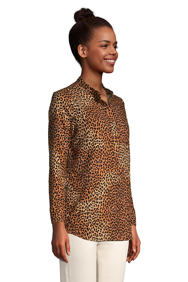 Lands039 End Shirts and Blouses Women Flannel Long Sleeve Tunic Top Warm Tawny Brown Leopard Lands039 End Shirts and Blouses Women Flannel Long Sleeve Tunic Top Warm Tawny Brown Leopard