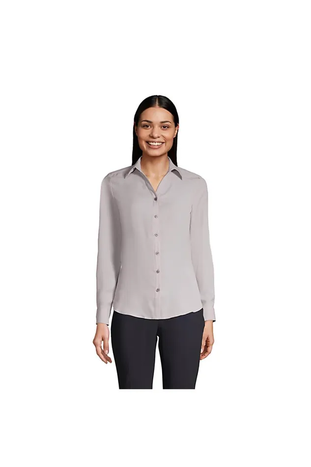 Lands039 End Shirts and Blouses Women Long Sleeve Crepe Blouse Harbor Gray