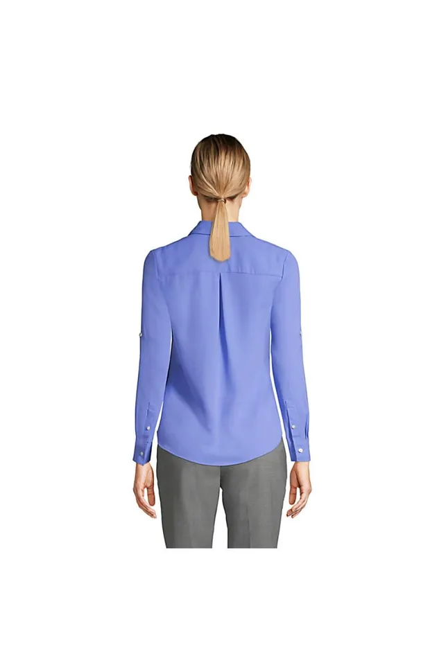 Lands039 End Shirts and Blouses Women Long Sleeve Crepe Blouse Harbor Gray