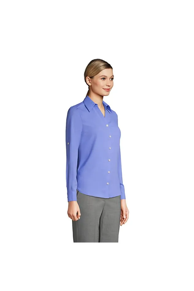 Lands039 End Shirts and Blouses Women Long Sleeve Crepe Blouse Harbor Gray