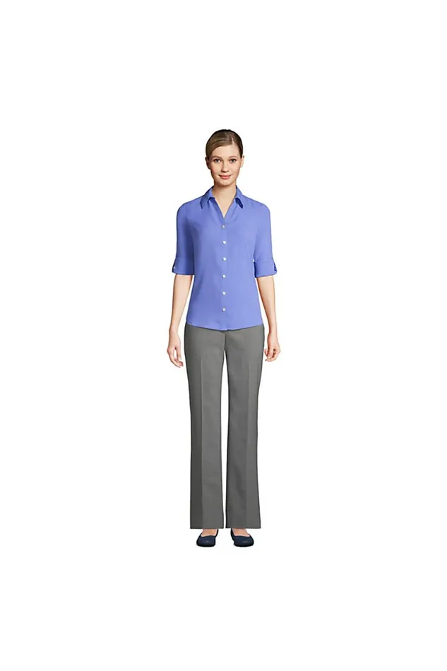 Lands039 End Shirts and Blouses Women Long Sleeve Crepe Blouse Harbor Gray