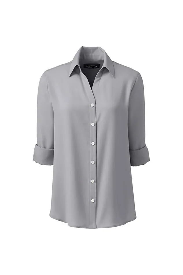 Lands039 End Shirts and Blouses Women Long Sleeve Crepe Blouse Harbor Gray