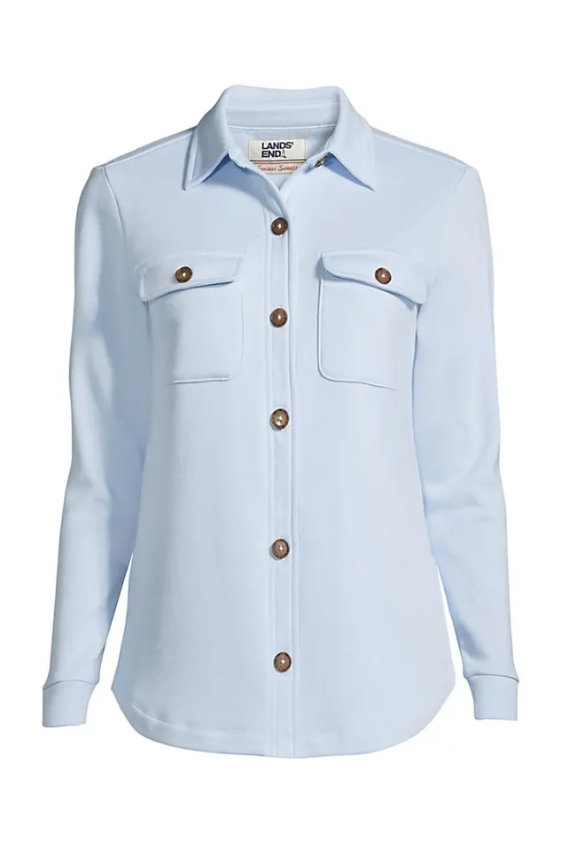 Lands039 End Shirts and Blouses Women Long Sleeve Serious Sweats Shirt Jacket Soft Blue Haze