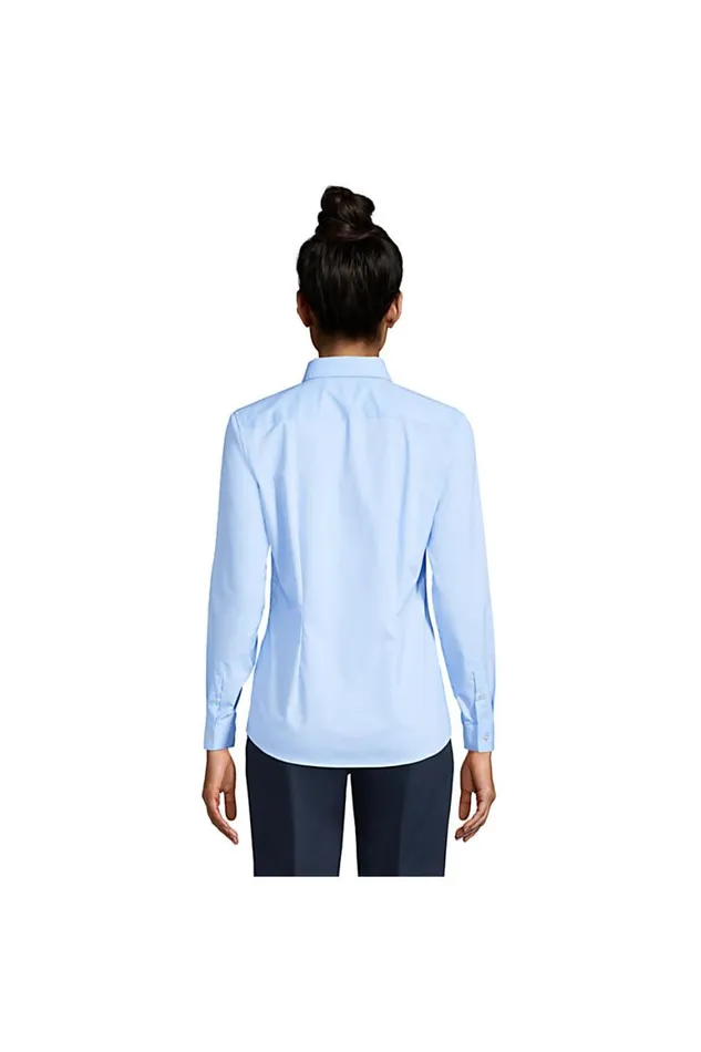 Lands039 End Shirts and Blouses Women No Gape Long Sleeve Stretch Shirt Light Sea Blue