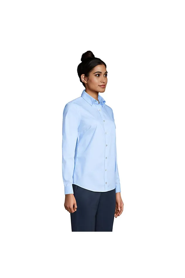 Lands039 End Shirts and Blouses Women No Gape Long Sleeve Stretch Shirt Light Sea Blue