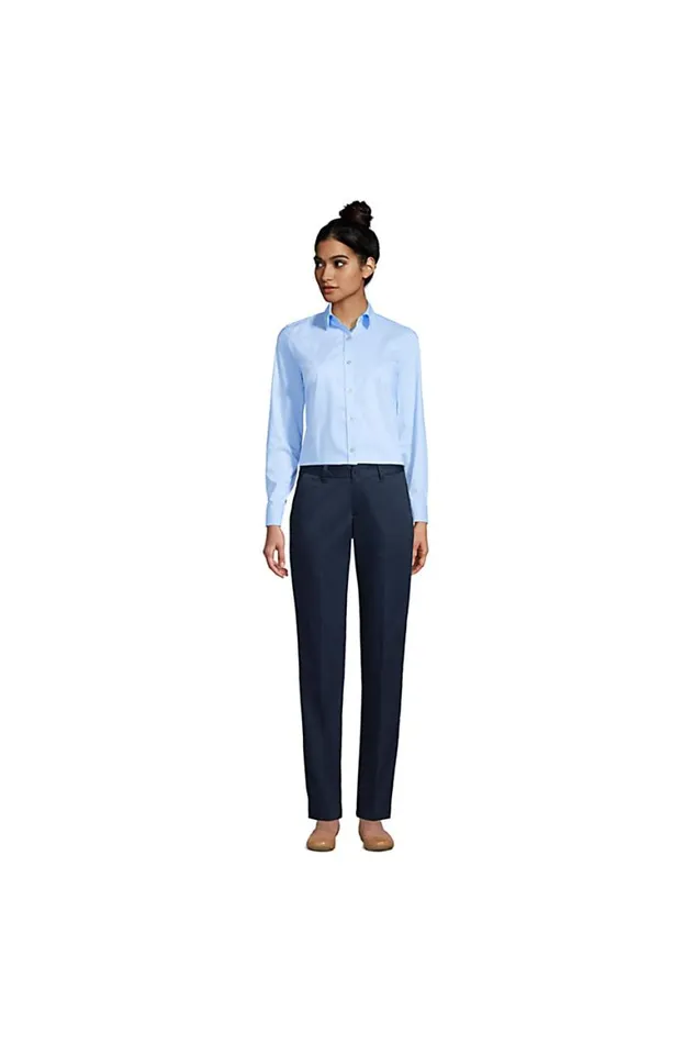 Lands039 End Shirts and Blouses Women No Gape Long Sleeve Stretch Shirt Light Sea Blue