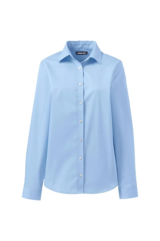 Lands039 End Shirts and Blouses Women No Gape Long Sleeve Stretch Shirt Light Sea Blue