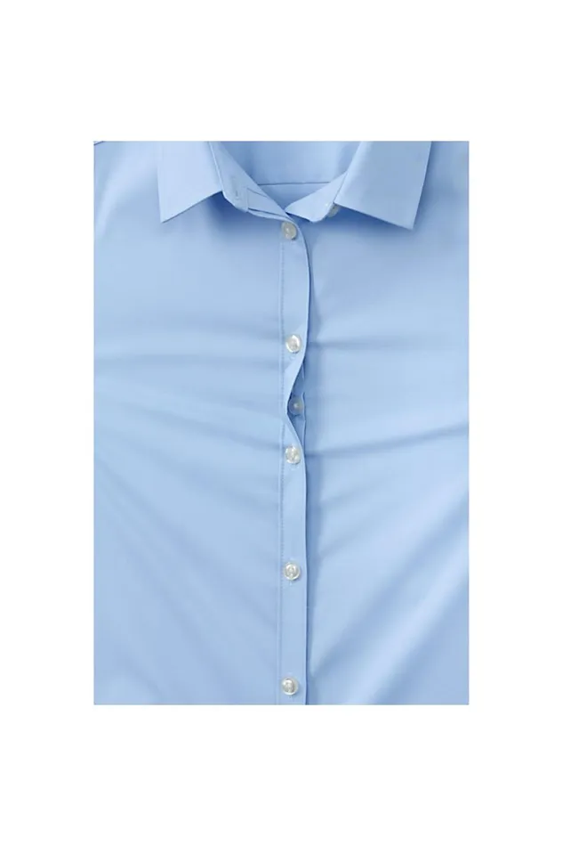 Lands039 End Shirts and Blouses Women No Gape Long Sleeve Stretch Shirt Light Sea Blue