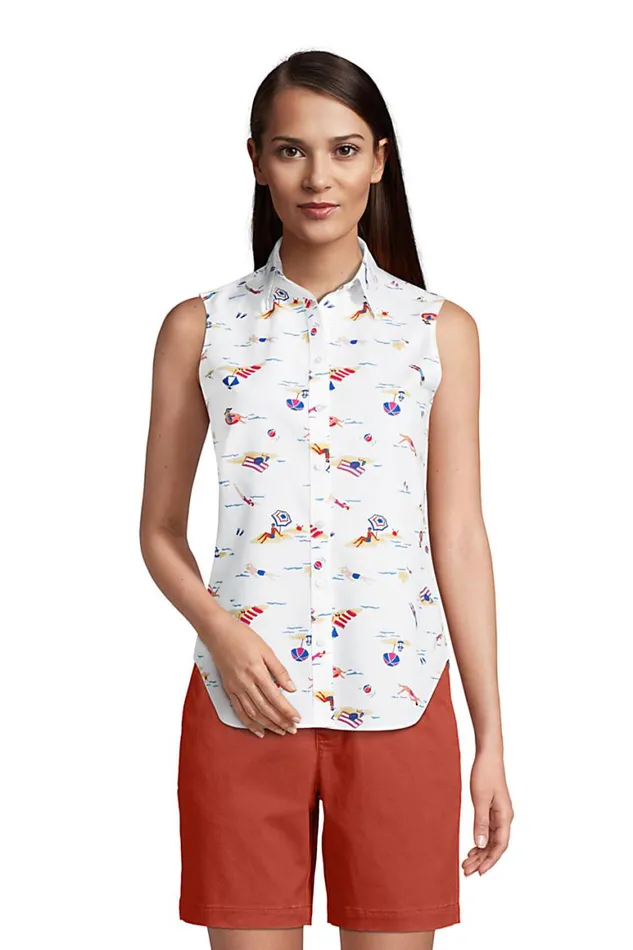 Lands039 End Shirts and Blouses Women No Iron Supima Cotton Sleeveless Shirt White Beach Scenic Lands039 End Shirts and Blouses Women No Iron Supima Cotton Sleeveless Shirt White Beach Scenic
