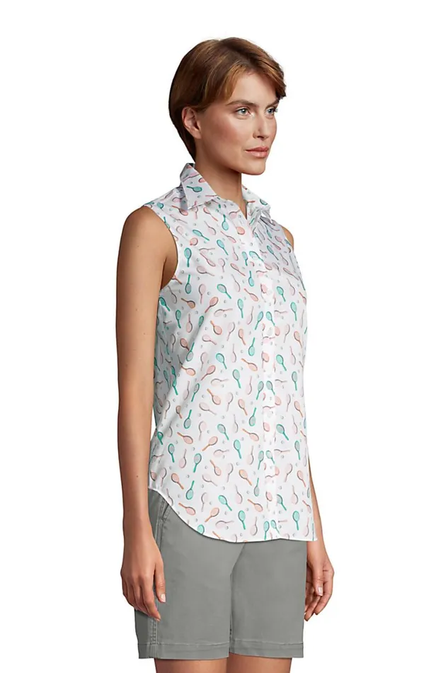 Lands039 End Shirts and Blouses Women No Iron Supima Cotton Sleeveless Shirt White Beach Scenic Lands039 End Shirts and Blouses Women No Iron Supima Cotton Sleeveless Shirt White Beach Scenic