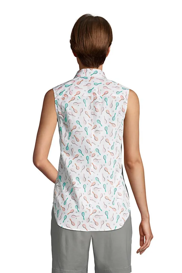 Lands039 End Shirts and Blouses Women No Iron Supima Cotton Sleeveless Shirt White Beach Scenic Lands039 End Shirts and Blouses Women No Iron Supima Cotton Sleeveless Shirt White Beach Scenic