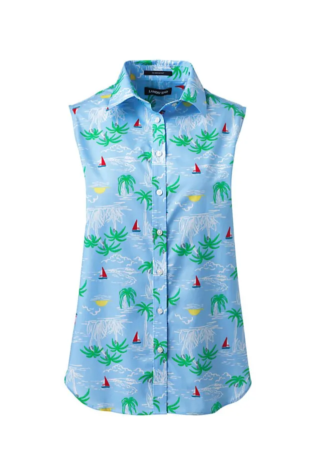 Lands039 End Shirts and Blouses Women No Iron Supima Cotton Sleeveless Shirt White Beach Scenic Lands039 End Shirts and Blouses Women No Iron Supima Cotton Sleeveless Shirt White Beach Scenic