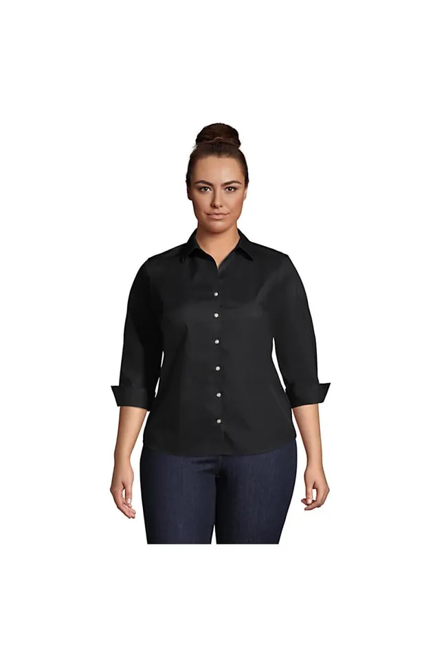 Lands039 End Shirts and Blouses Women Plus Size 34 Sleeve No Iron Broadcloth Shirt Black Lands039 End Shirts and Blouses Women Plus Size 34 Sleeve No Iron Broadcloth Shirt Black