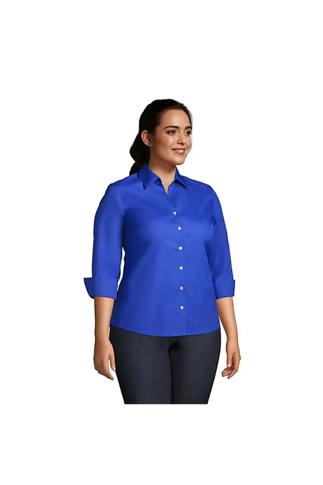 Lands039 End Shirts and Blouses Women Plus Size 34 Sleeve No Iron Broadcloth Shirt Black