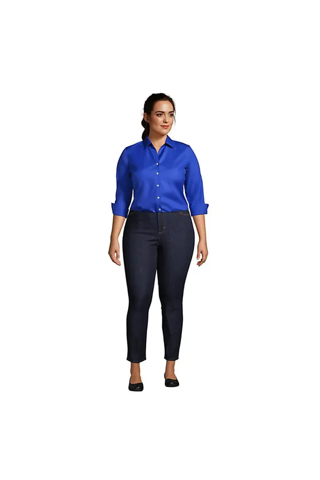 Lands039 End Shirts and Blouses Women Plus Size 34 Sleeve No Iron Broadcloth Shirt Black
