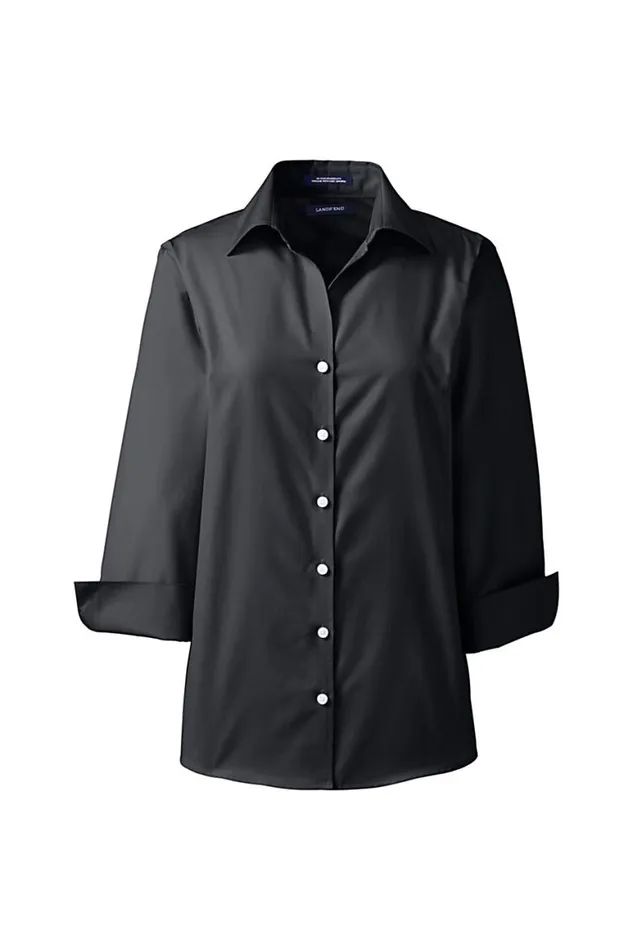 Lands039 End Shirts and Blouses Women Plus Size 34 Sleeve No Iron Broadcloth Shirt Black