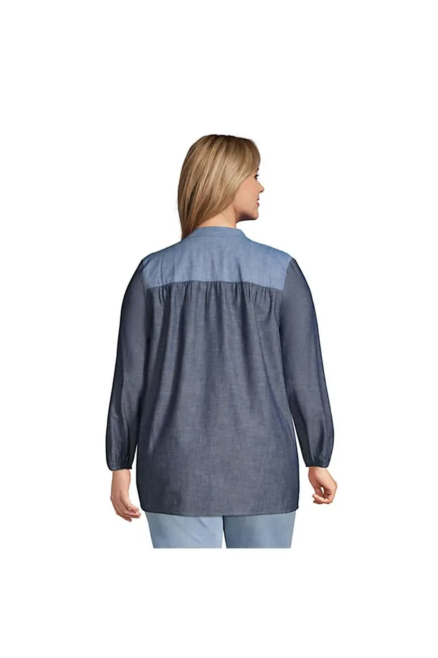 Lands039 End Shirts and Blouses Women Plus Size Chambray Mix Peasant Top Dark Indigo Chambray Lands039 End Shirts and Blouses Women Plus Size Chambray Mix Peasant Top Dark Indigo Chambray