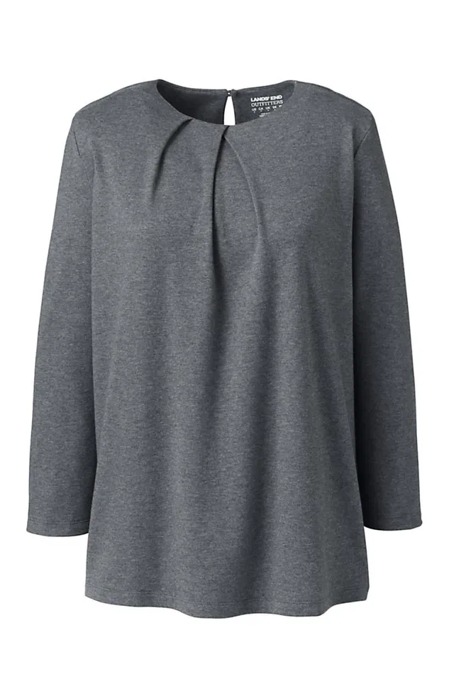 Lands039 End Shirts and Blouses Women Plus Size Cotton Polyester 34 Sleeve Pleat Neck Top Charcoal Heather Lands039 End Shirts and Blouses Women Plus Size Cotton Polyester 34 Sleeve Pleat Neck Top Charcoal Heather