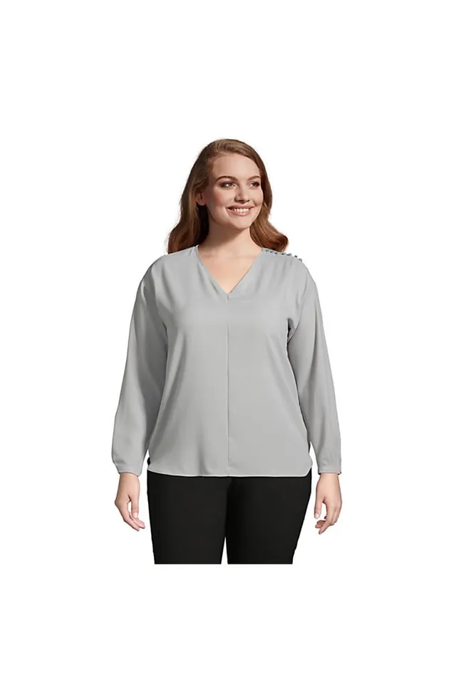 Lands039 End Shirts and Blouses Women Plus Size Long Sleeve Vneck Button Shoulder Crepe Blouse Harbor Gray Lands039 End Shirts and Blouses Women Plus Size Long Sleeve Vneck Button Shoulder Crepe Blouse Harbor Gray