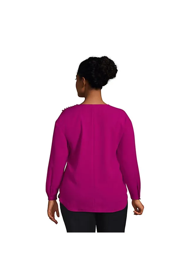 Lands039 End Shirts and Blouses Women Plus Size Long Sleeve Vneck Button Shoulder Crepe Blouse Harbor Gray