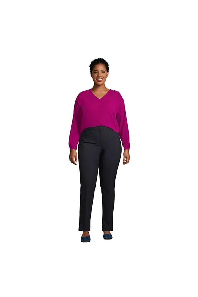 Lands039 End Shirts and Blouses Women Plus Size Long Sleeve Vneck Button Shoulder Crepe Blouse Harbor Gray