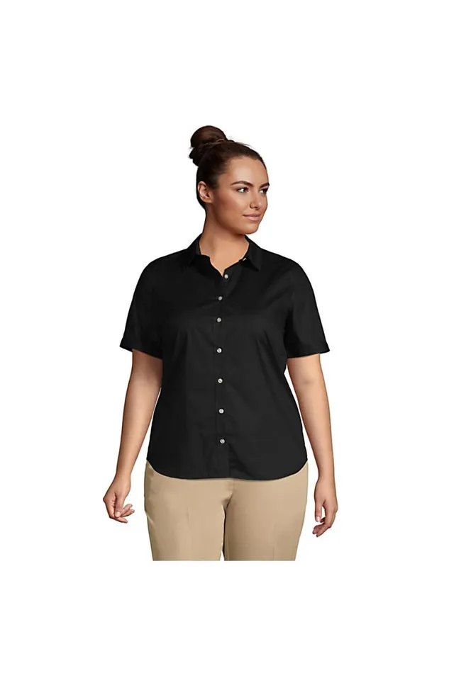 Lands039 End Shirts and Blouses Women Plus Size Short Sleeve Broadcloth Shirt Black Lands039 End Shirts and Blouses Women Plus Size Short Sleeve Broadcloth Shirt Black
