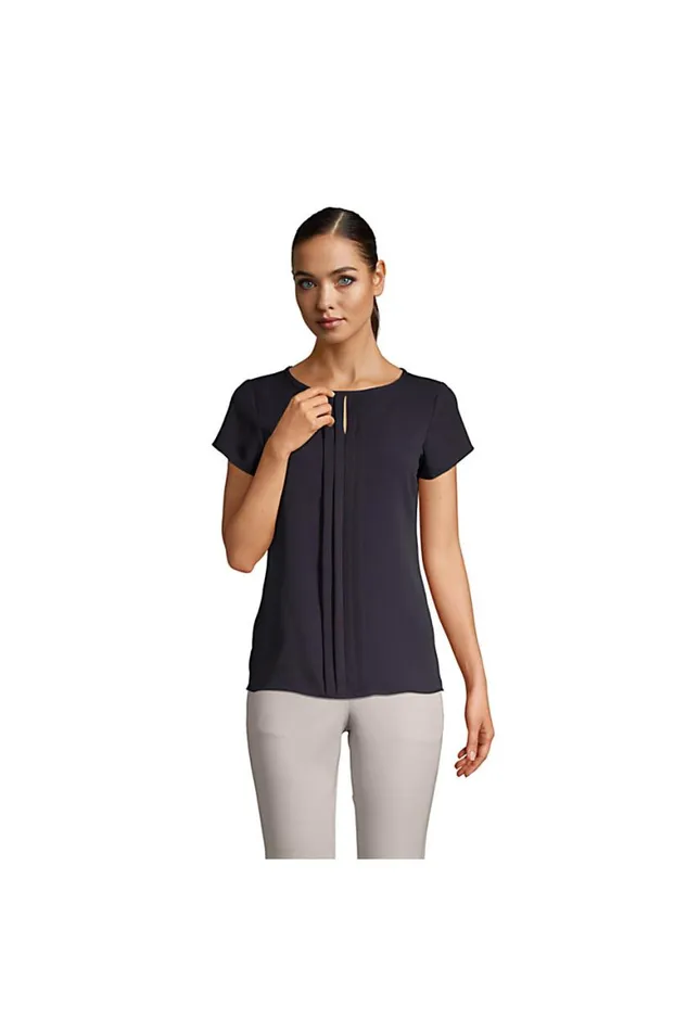 Lands039 End Shirts and Blouses Women Short Sleeve Pleated Keyhole Crepe Blouse True Navy Lands039 End Shirts and Blouses Women Short Sleeve Pleated Keyhole Crepe Blouse True Navy