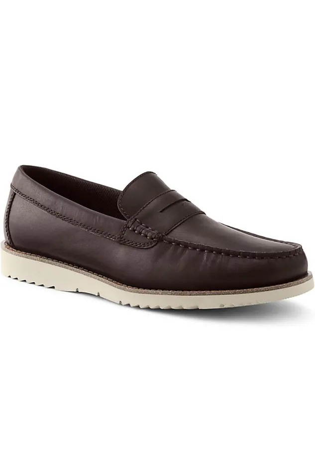 Lands039 End Shoes Men Comfort Casual Leather Penny Loafers True Brown Leather