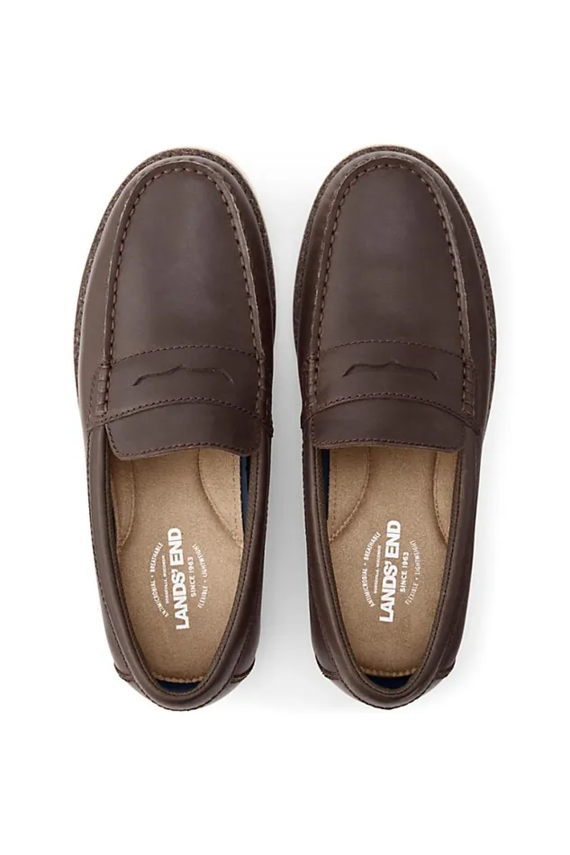 Lands039 End Shoes Men Comfort Casual Leather Penny Loafers True Brown Leather Lands039 End Shoes Men Comfort Casual Leather Penny Loafers True Brown Leather