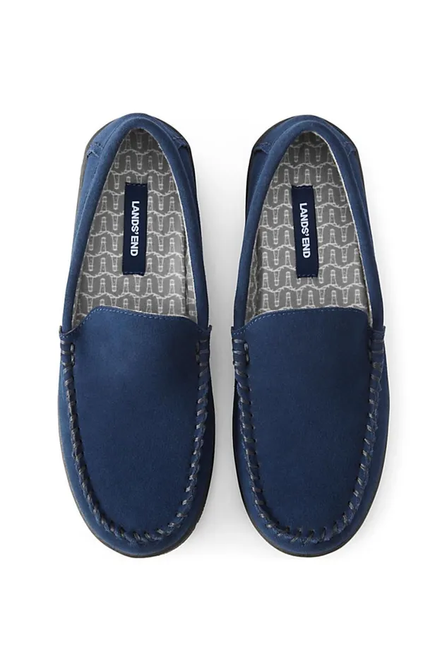 Lands039 End Shoes Men Suede Leather Flannel Lined Moccasin Slippers Radiant Navy