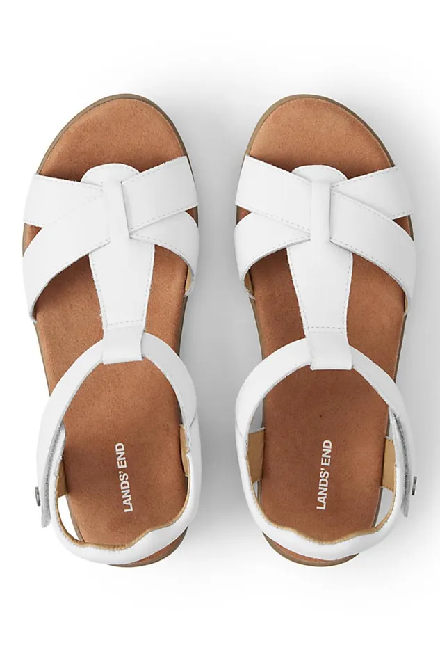 Lands039 End Shoes Women Leather Comfort Casual Wedge Sandals White Leather Lands039 End Shoes Women Leather Comfort Casual Wedge Sandals White Leather