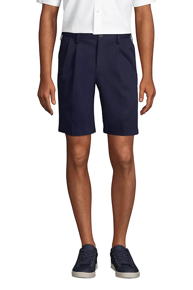 Lands039 End Shorts Men Comfort Waist Pleated 9 Inch No Iron Chino Shorts Radiant Navy