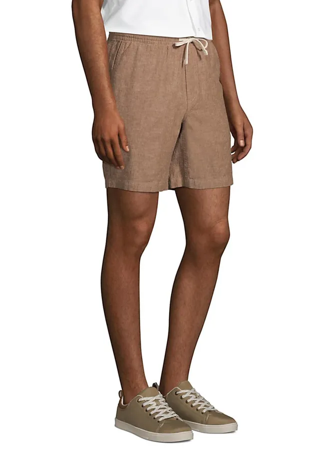 Lands039 End Shorts Men Linen Cotton Deck Shorts Light Blue Radiance