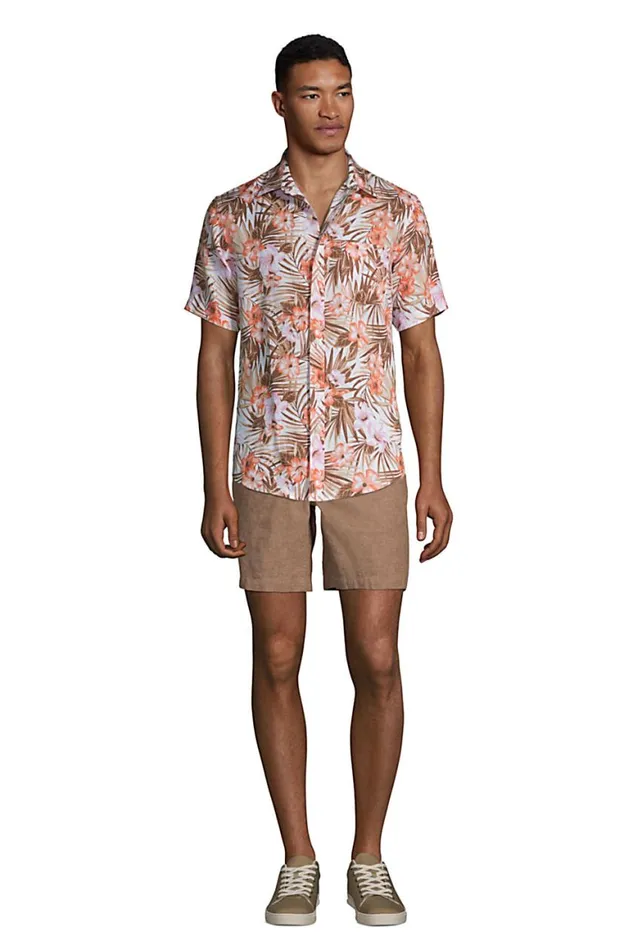 Lands039 End Shorts Men Linen Cotton Deck Shorts Light Blue Radiance