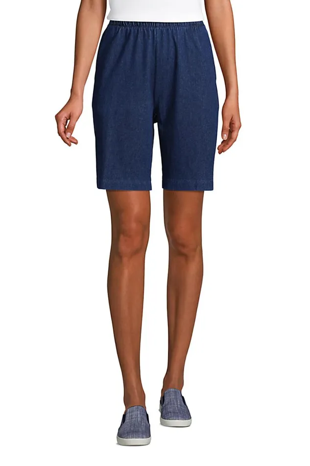 Lands039 End Shorts Women High Rise Sport Knit Elastic Waist Denim Jean Shorts Medium Indigo